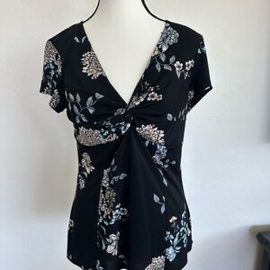 Candie's Black Wrap Blouse with V-Neck and Short Sleeves